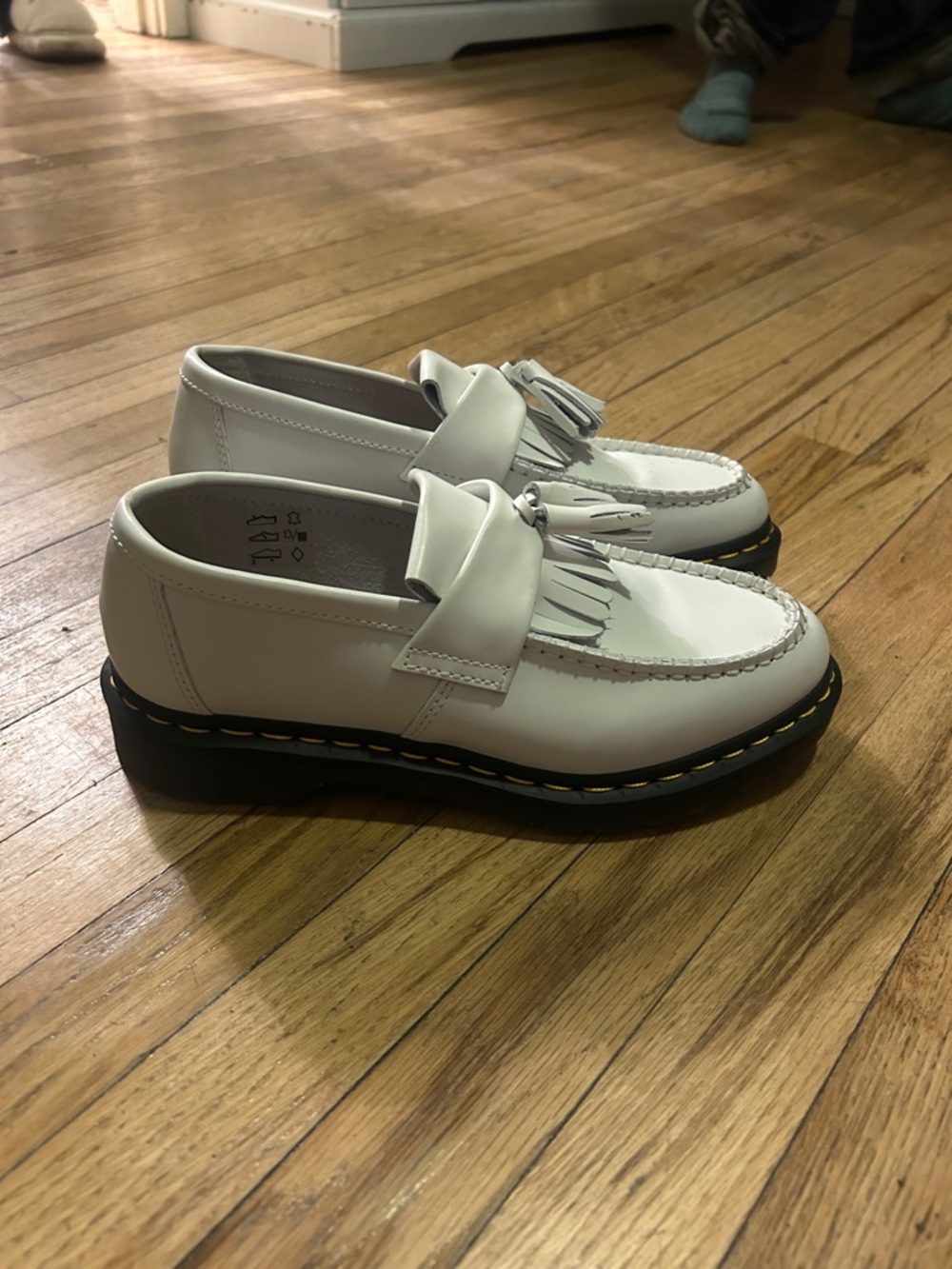 Dr. Martens White Tassel Loafers with Black Sole